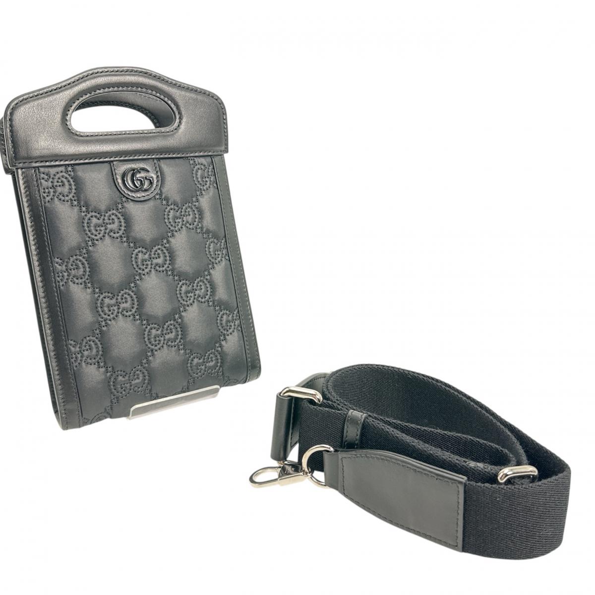GUCCI Shoulder Bag 723776�@ Nylon, Leather black Shoulder Bag 2WAY bag GG Mini Matelasse Women