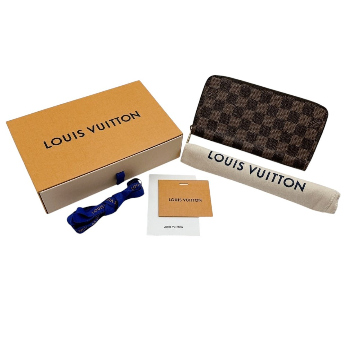 LOUIS VUITTON Long Wallet Purse N60046 Damier canvas Brown Round long wallet Damier Zippy wallet unisex(Unisex)