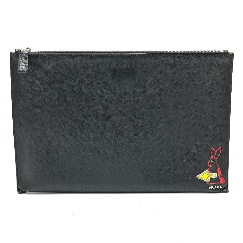 PRADA Clutch bag 2NG001 Safiano leather black logo rabbit mens