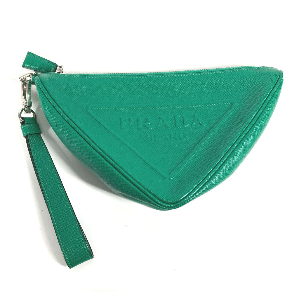 PRADA Clutch bag 2NE054 Safiano leather green Embossed logo Triangle logo plate mens