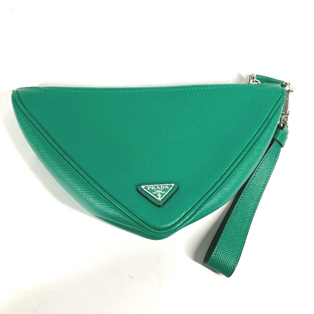 PRADA Clutch bag 2NE054 Safiano leather green Embossed logo Triangle logo plate mens