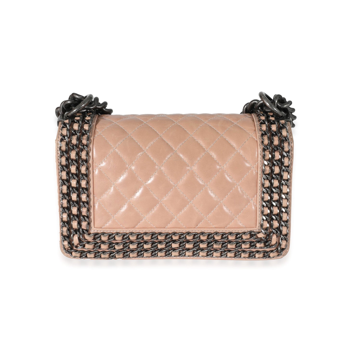 CHANEL Beige Glazed Calfskin Enchained Small Boy Bag