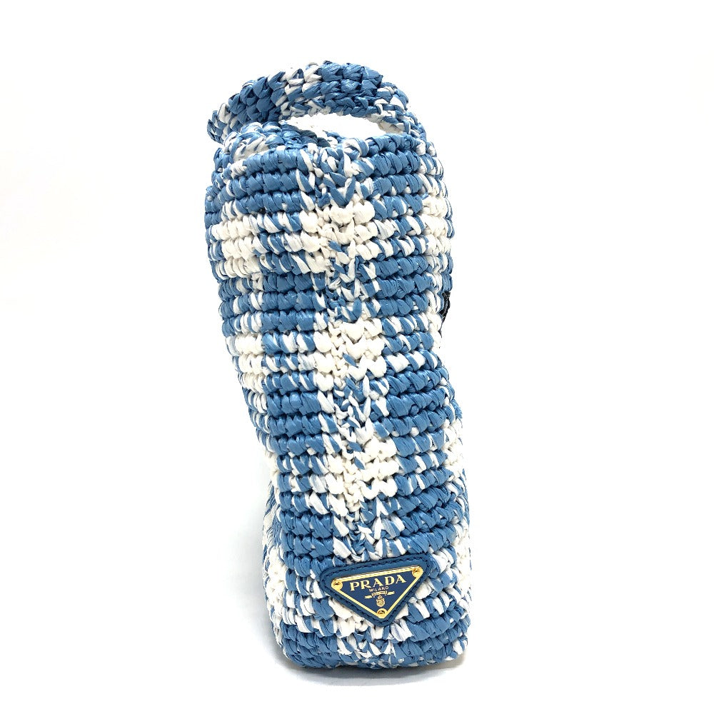 PRADA Tote Bag 1BG422 Raffia blue Small Crochet Women