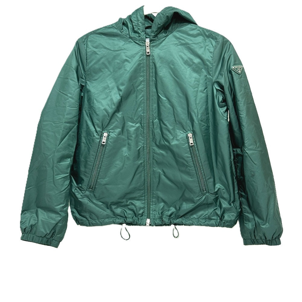 PRADA Jacket Nylon green Hoodie Long Sleeve Triangle plate with triangle logo Women 36