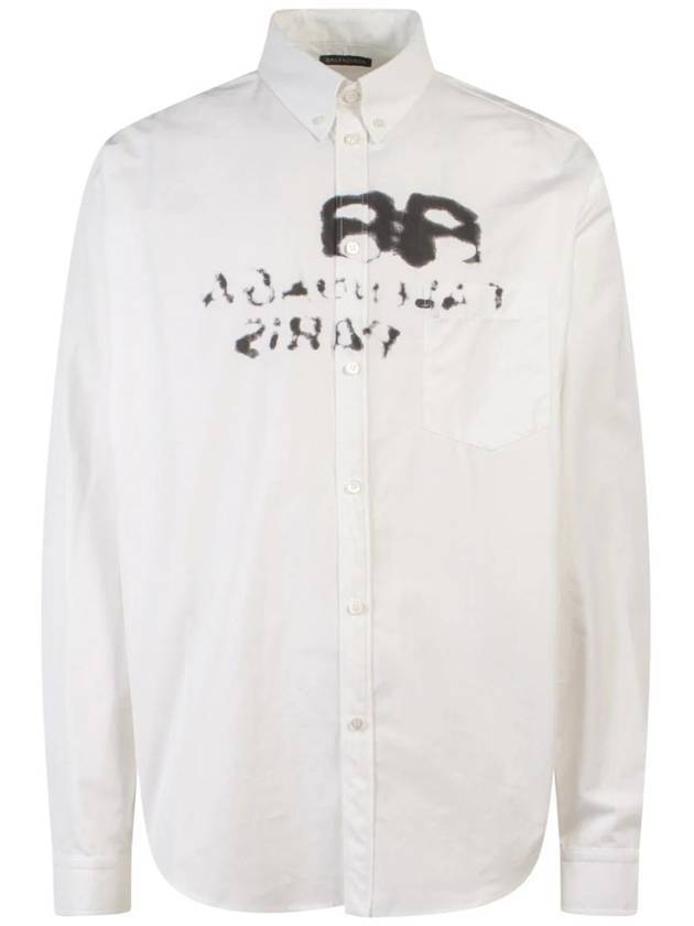 Luxury Balenciaga Trending 2026 Hand Drawn BB Overfit Long Sleeve Shirt White