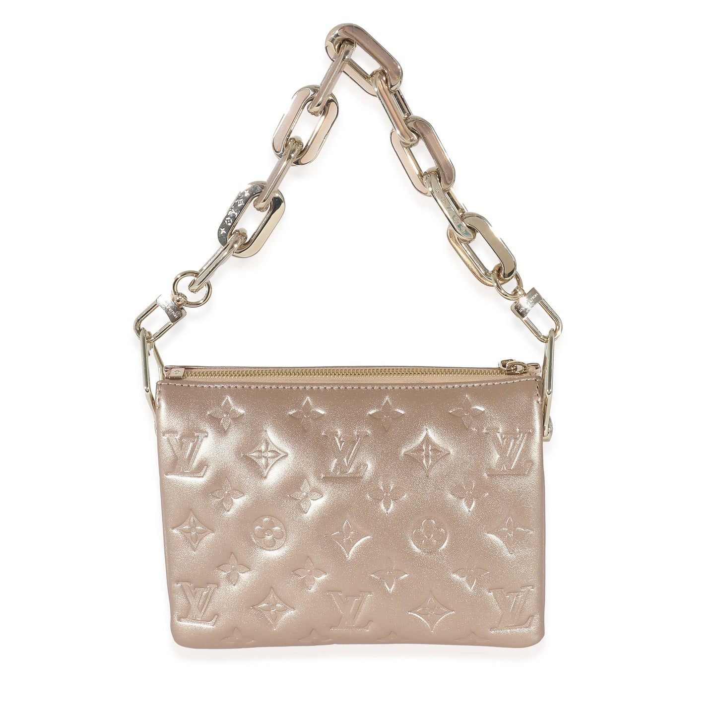 Louis Vuitton Light Gold Monogram Embossed Puffy Lambskin Coussin BB