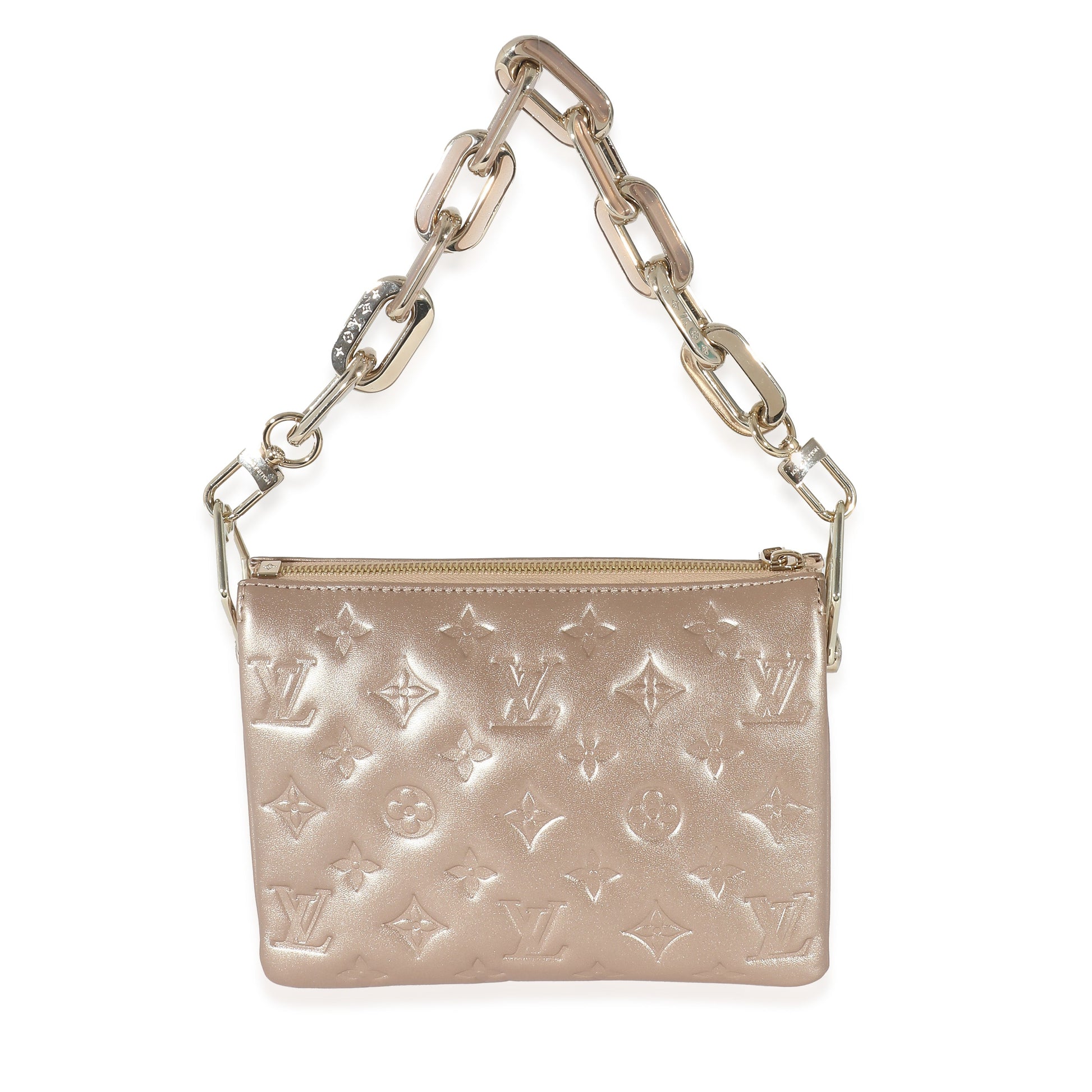 Louis Vuitton Light Gold Monogram Embossed Puffy Lambskin Coussin BB