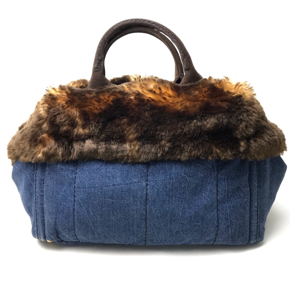 PRADA Tote Bag BN2182 Denim / fake fur / suede blue Fur with bag Canapa Women