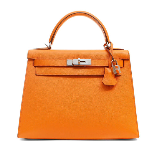 Hermes 28cm Orange Mango Epsom Sellier Kelly w/ Palladium Hardware