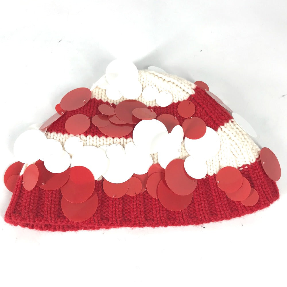 PRADA Knit hat cashmere Red Sequin Women M