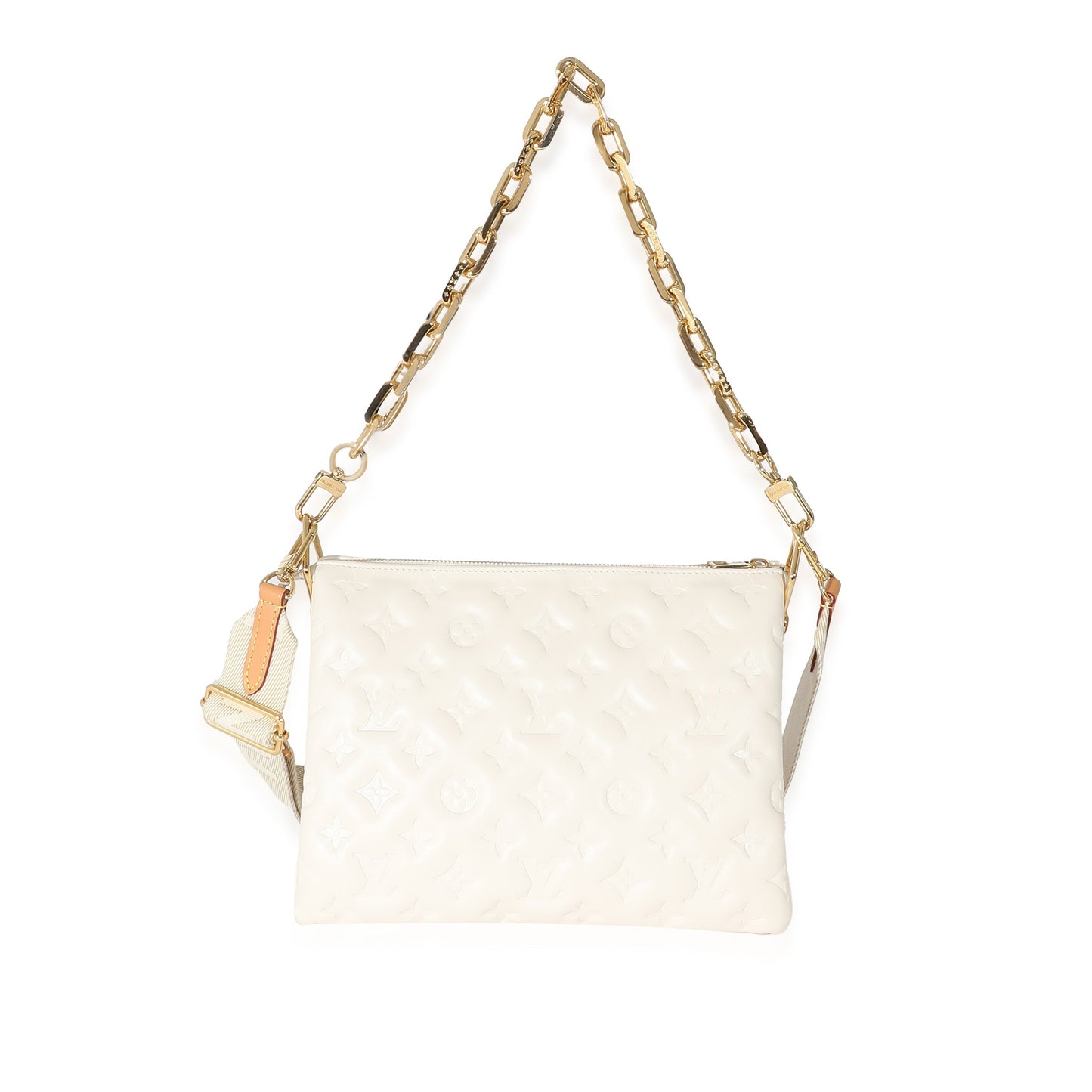 Louis Vuitton Cream Puffy Lambskin Monogram Coussin PM