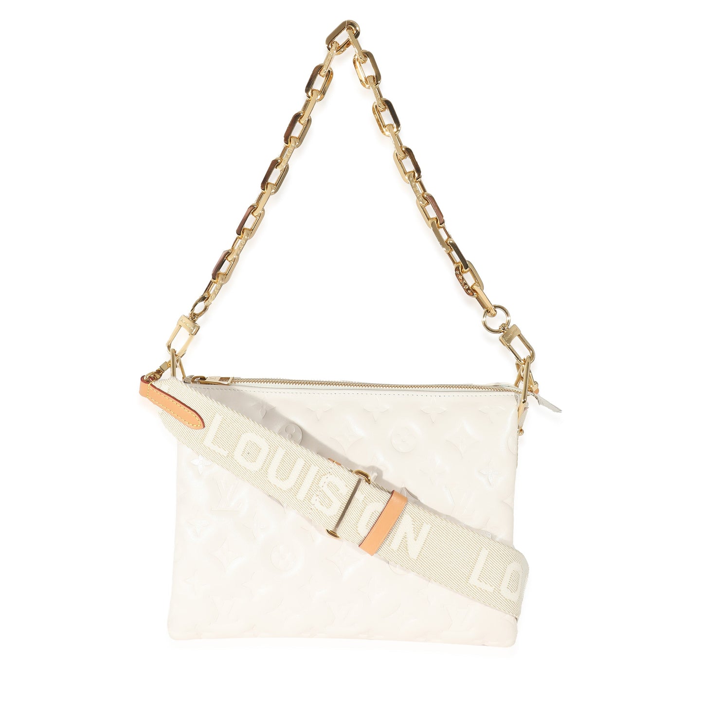 Louis Vuitton Cream Puffy Lambskin Monogram Coussin PM