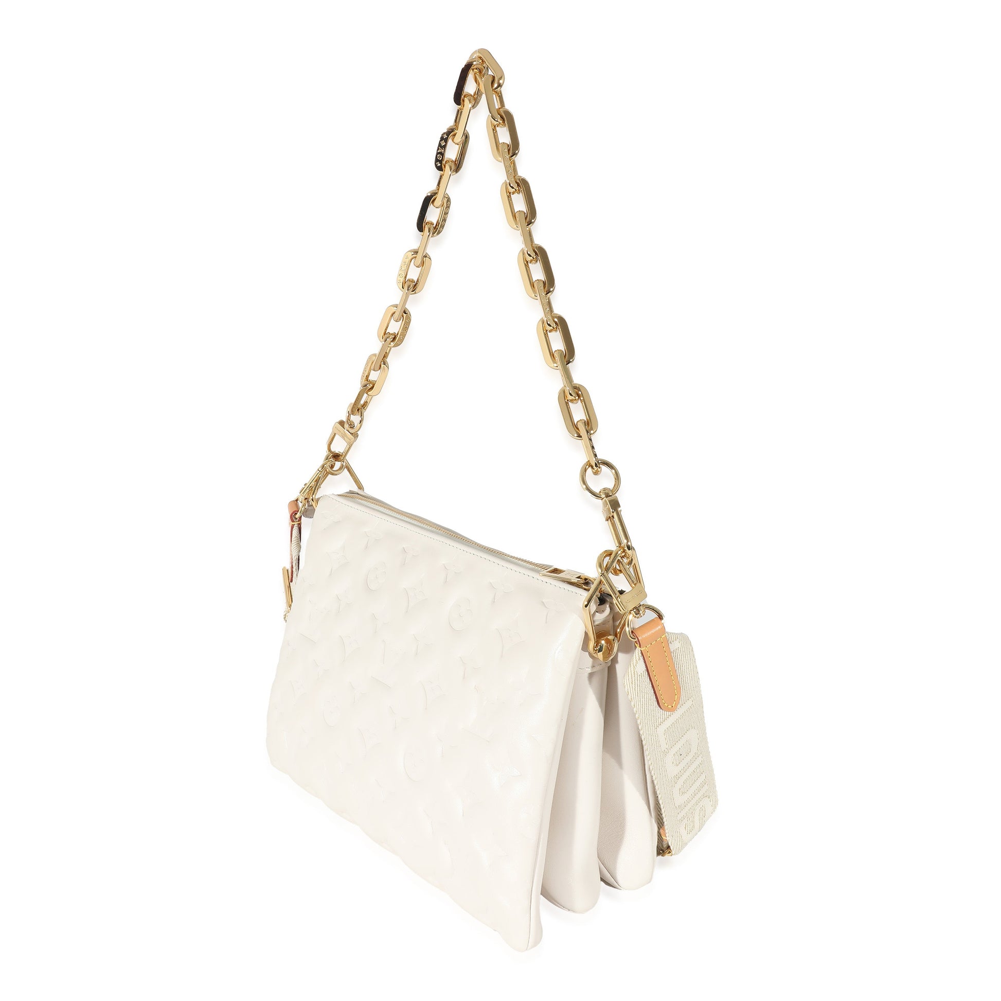 Louis Vuitton Cream Puffy Lambskin Monogram Coussin PM