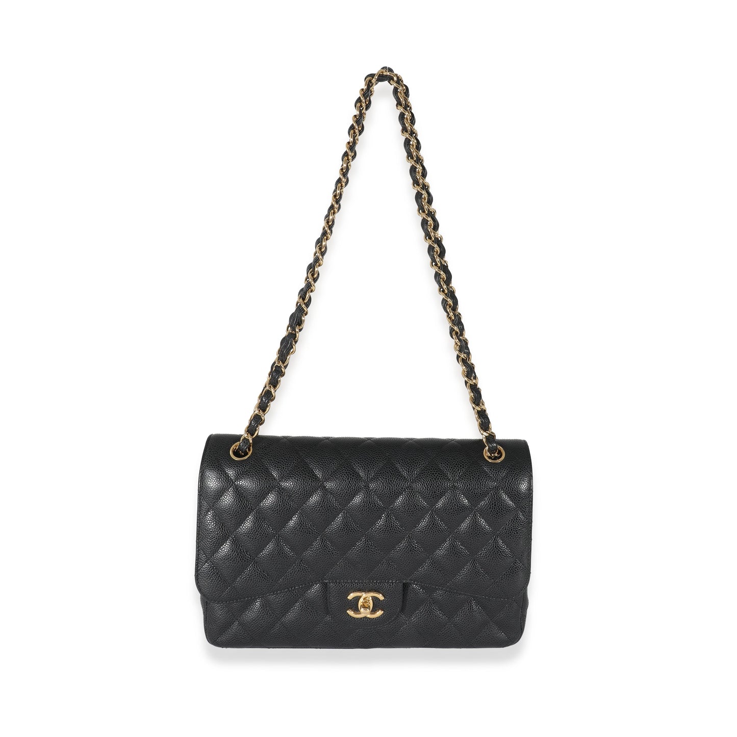 CHANEL Black Quilted Caviar Jumbo Double Flap Bag