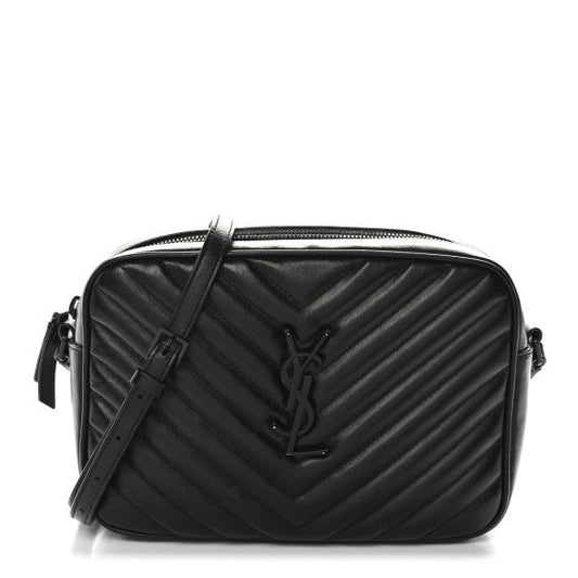 Saint Laurent Calfskin Matelasse Monogram Lou Camera Bag Black