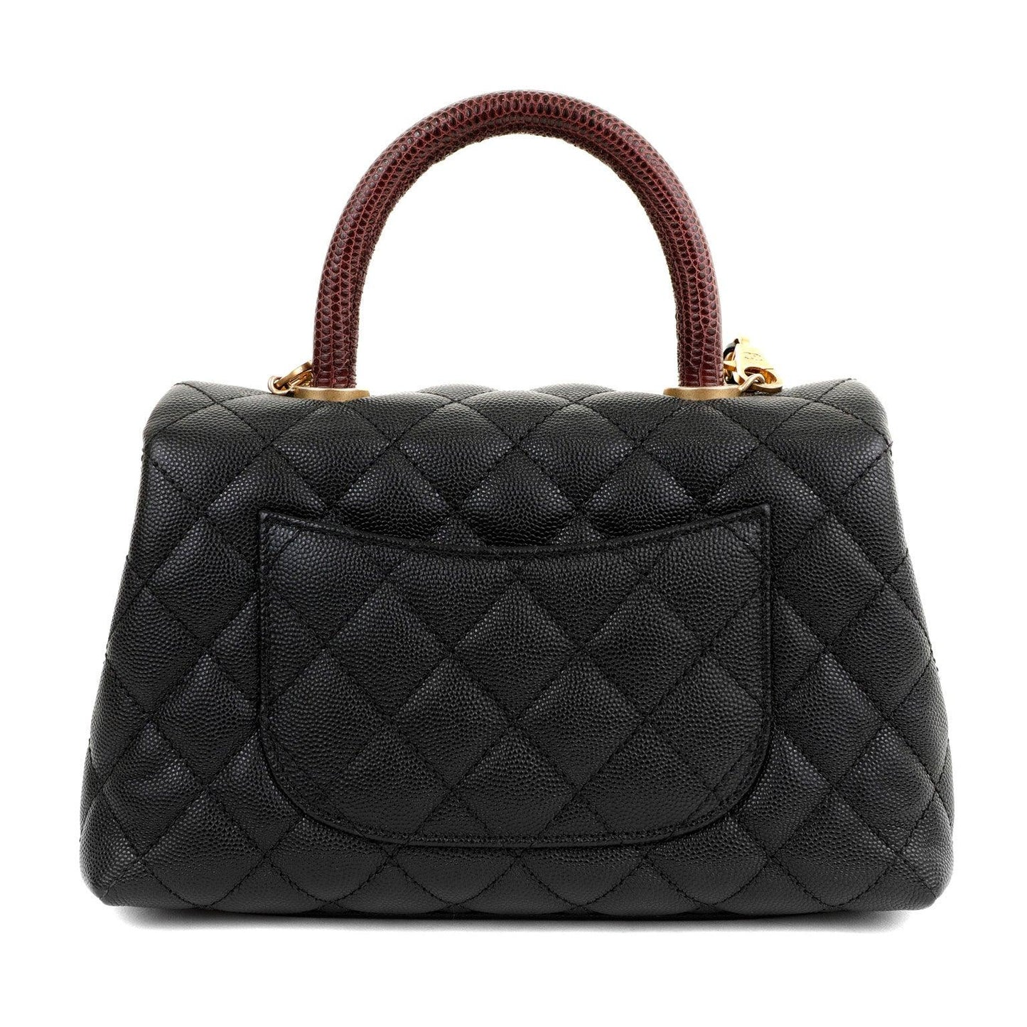Chanel Black Caviar Lizard Coco Handle Small Flap Bag with Gold Hardware