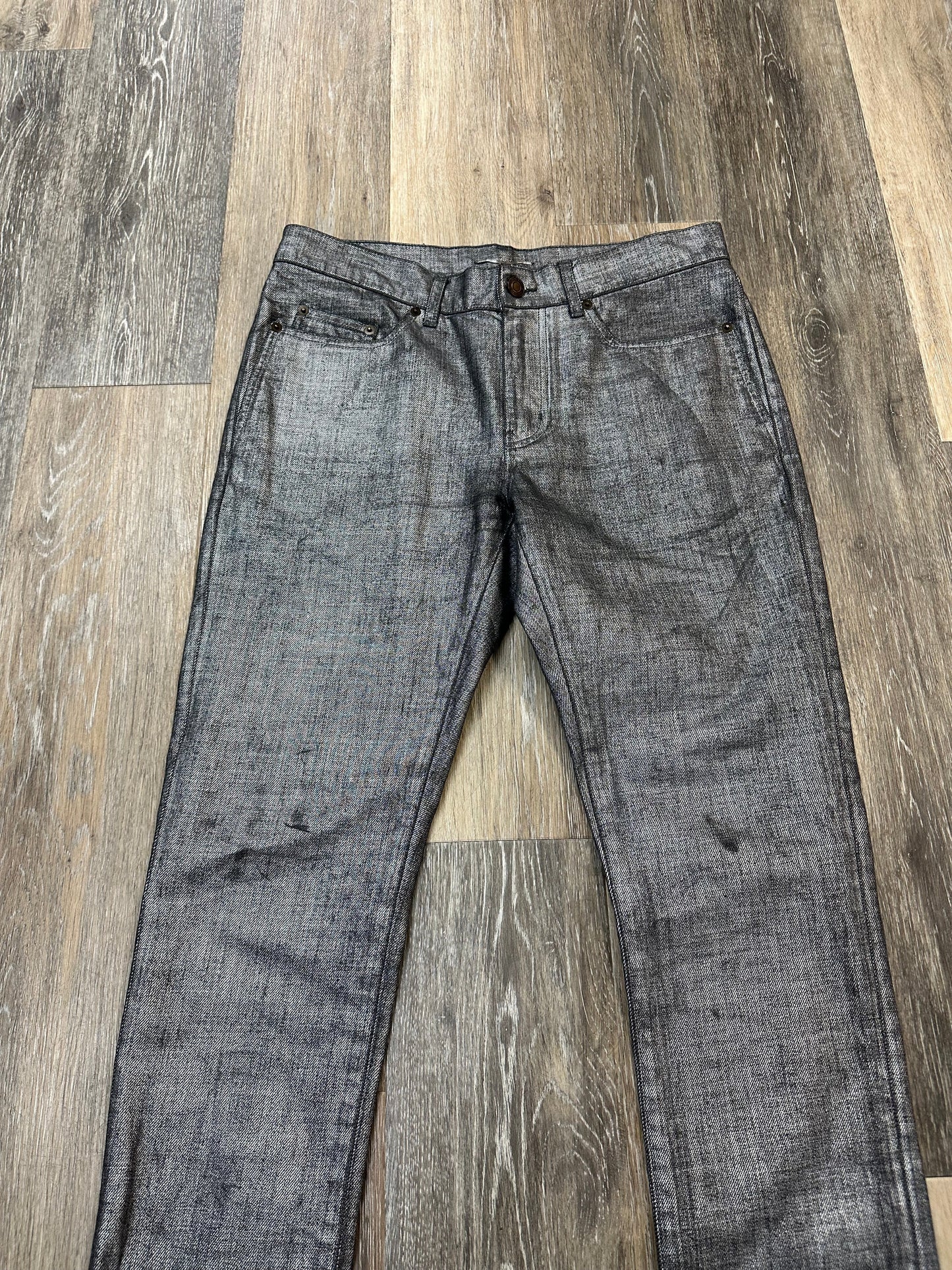 Pants Luxury Designer By Yves Saint Laurent In Silver, Size: 10