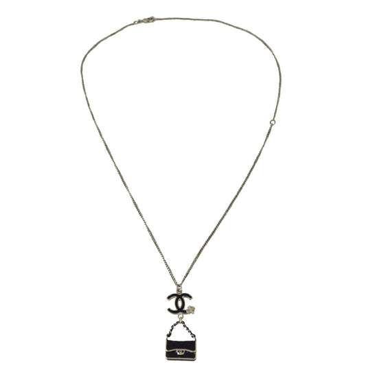 Chanel CC Enamel Flap Bag Pendant Necklace | Pale Gold Hardware