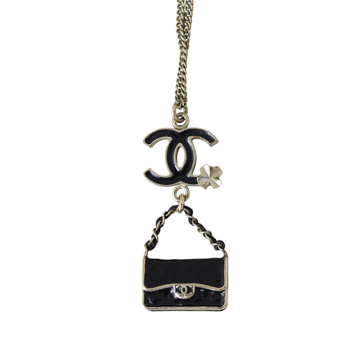 Chanel CC Enamel Flap Bag Pendant Necklace | Pale Gold Hardware