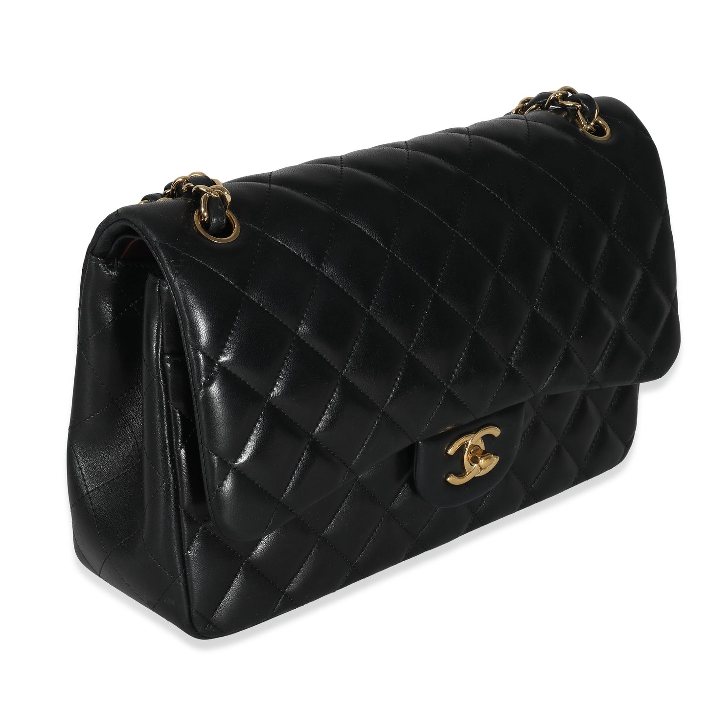 CHANEL Black Quilted Lambskin Jumbo Double Flap Bag