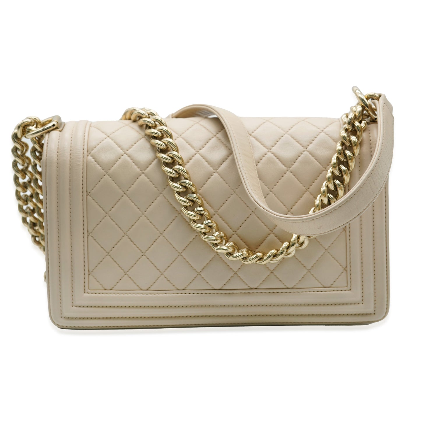 CHANEL Beige Quilted Lambskin Medium Boy Bag