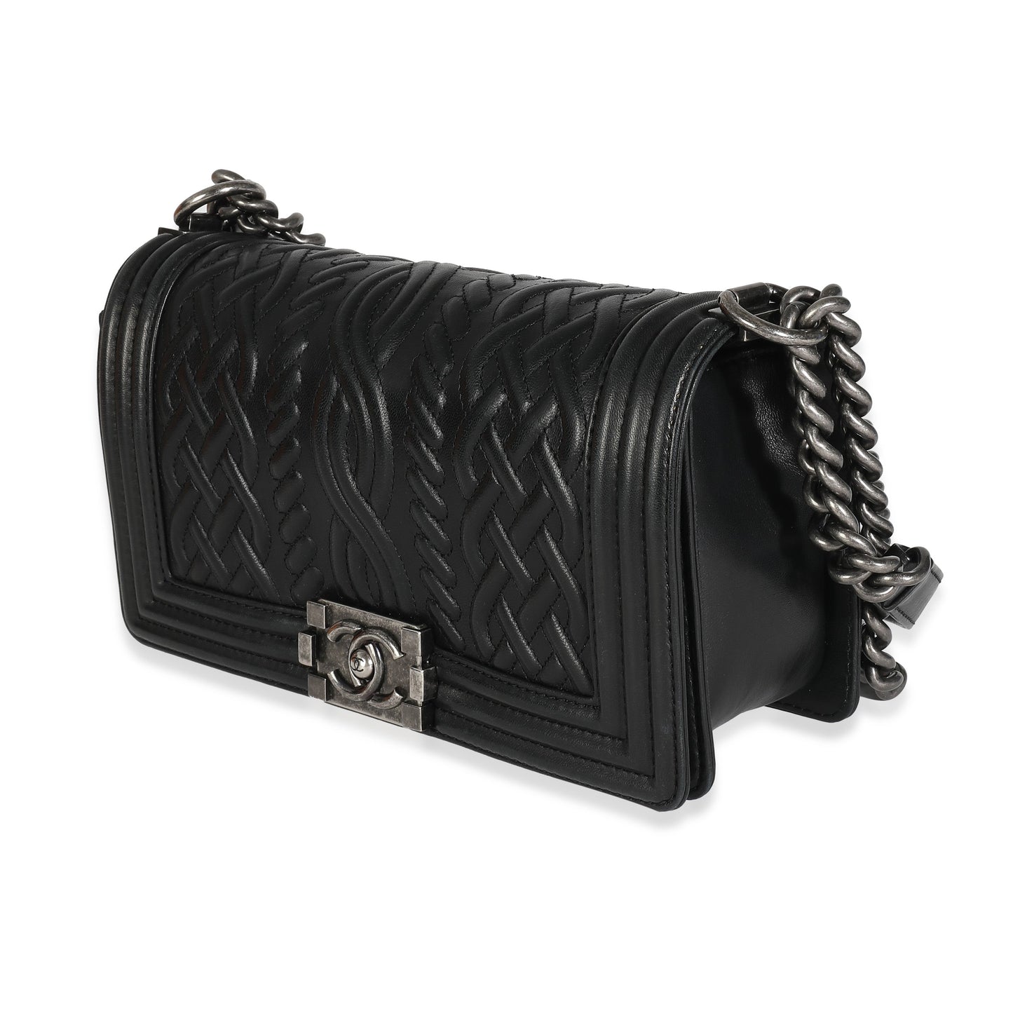 CHANEL Black Lambskin Celtic Medium Boy Bag