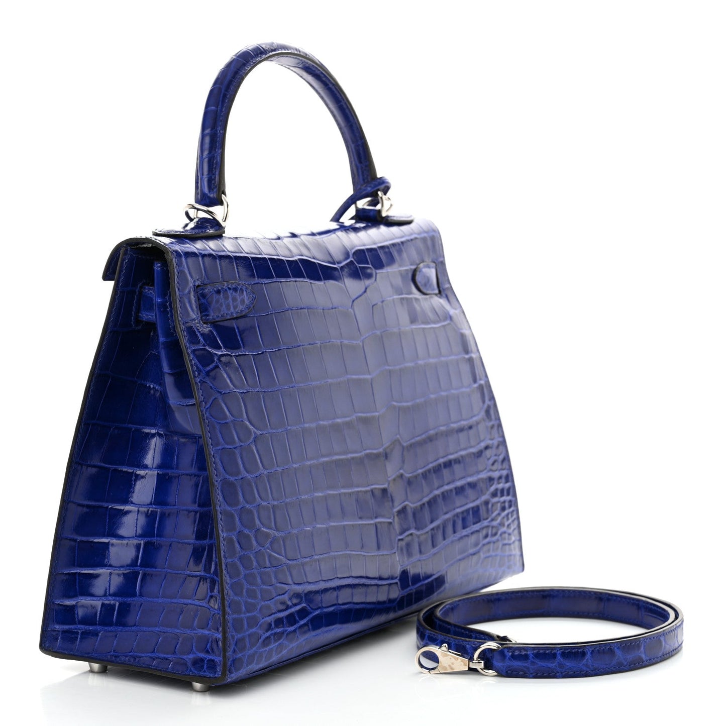 Hermes Shiny Niloticus Crocodile Kelly Sellier 28 Bleu Electrique