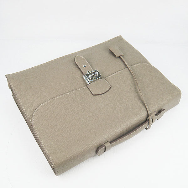 Luxury Hermes Briefcases 2813 Cow Leather Grey
