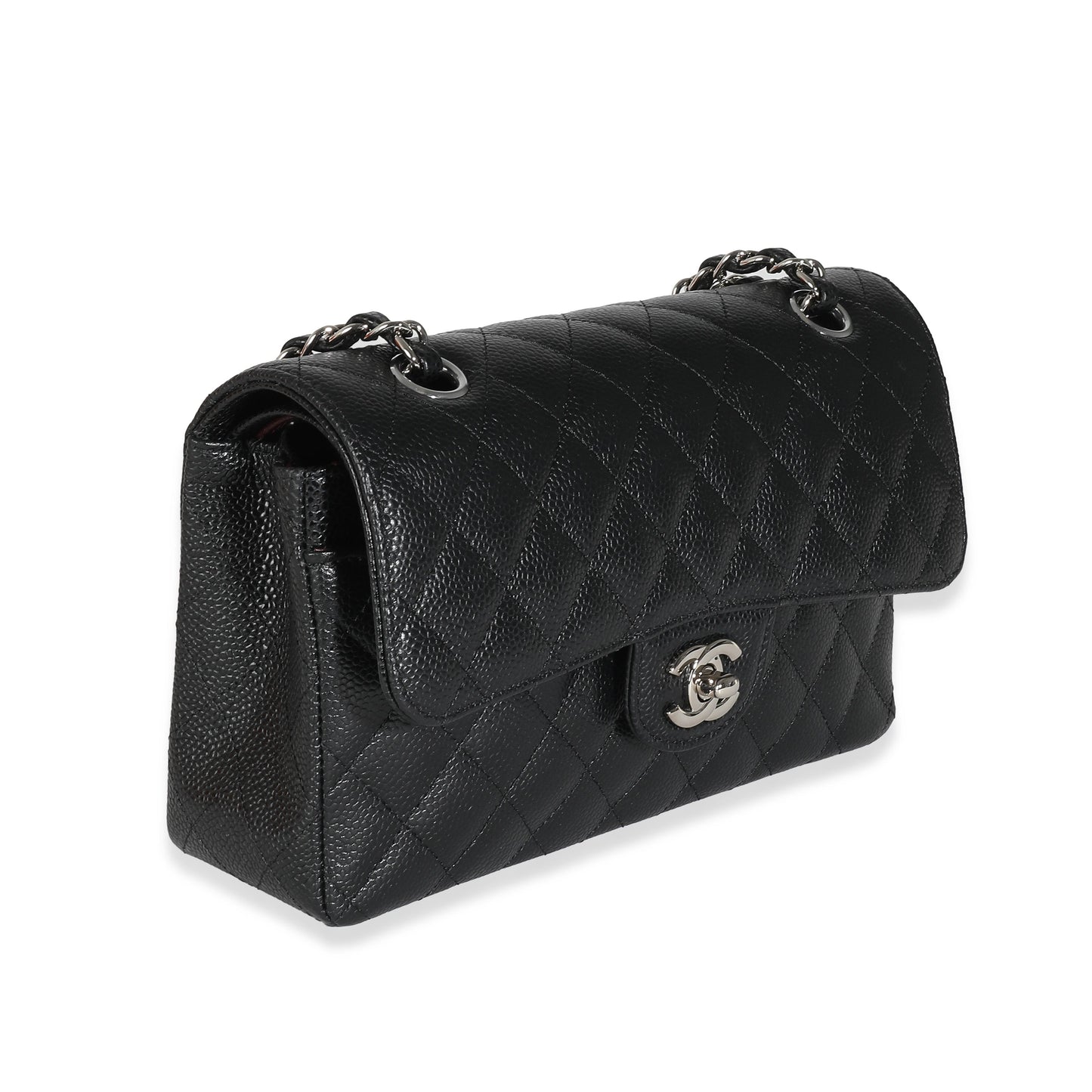 CHANEL Black Quilted Caviar Small Classic Double Flap Bag