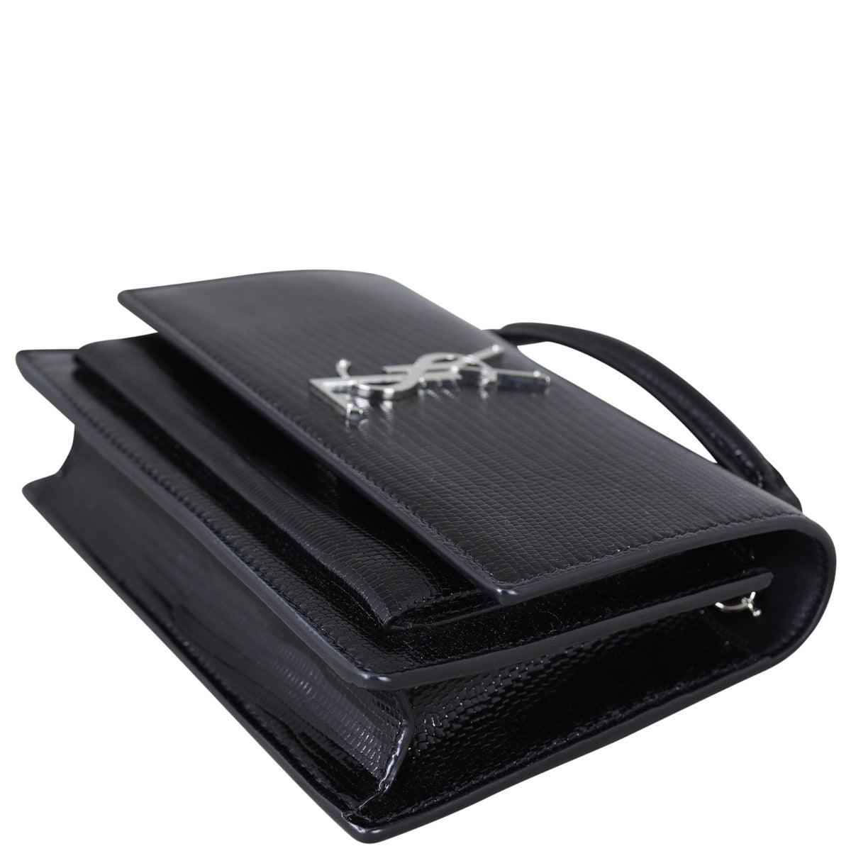 Saint Laurent Sunset Chain Wallet Lizard Embossed