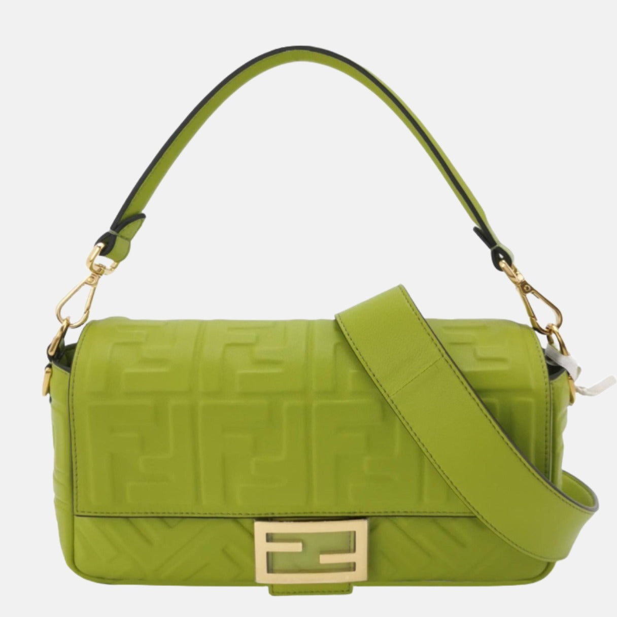 Fendi Baguette Lambskin Leather Crossbody Bag Medium Lime Green