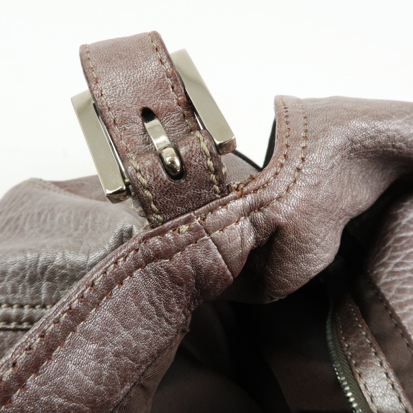 FENDI Mamma Baguette Leather Shoulder Bag Metallic Brown 8BR001