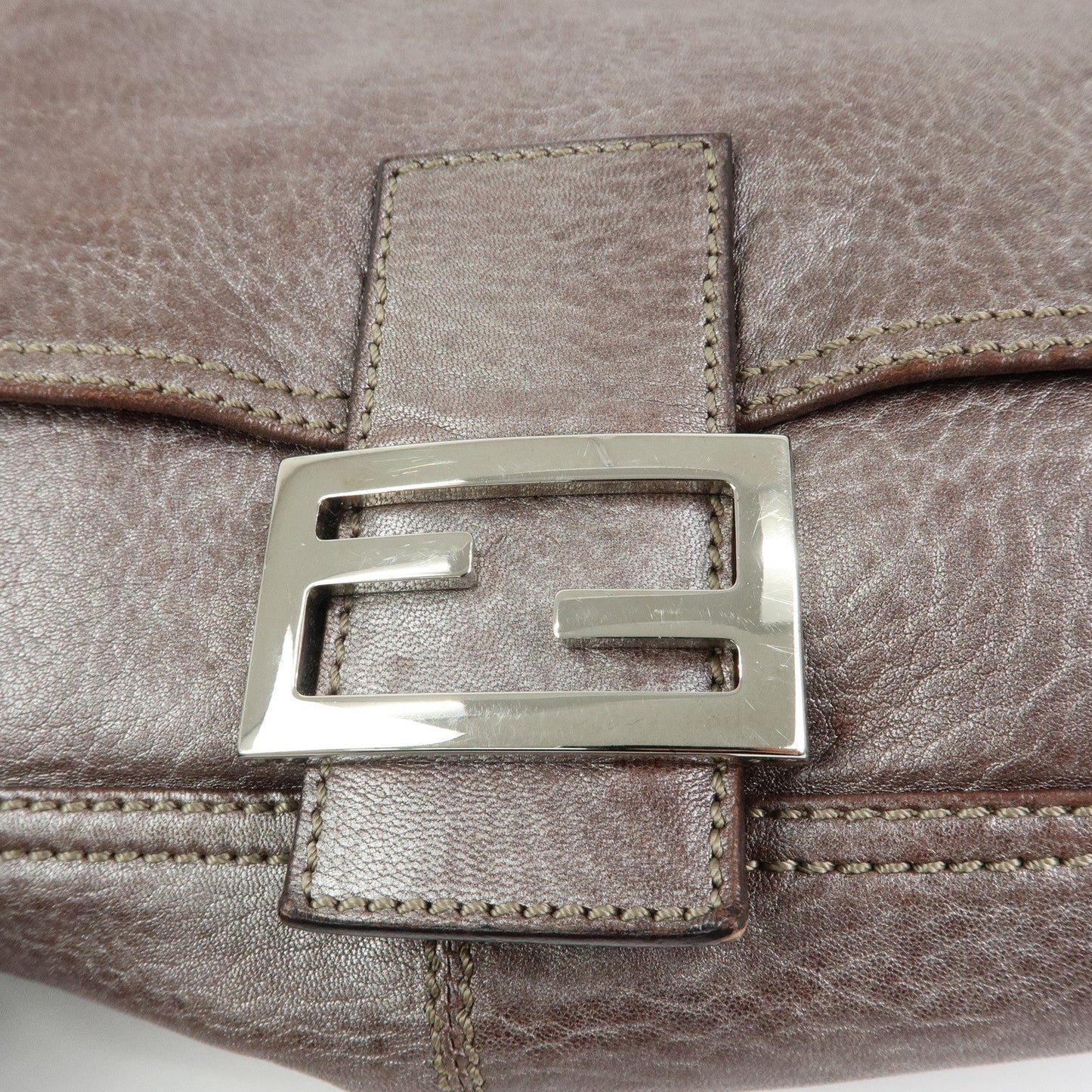 FENDI Mamma Baguette Leather Shoulder Bag Metallic Brown 8BR001
