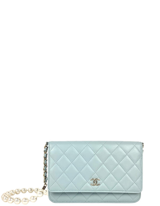 Chanel Light Blue Lambskin Pearl WOC Crossbody