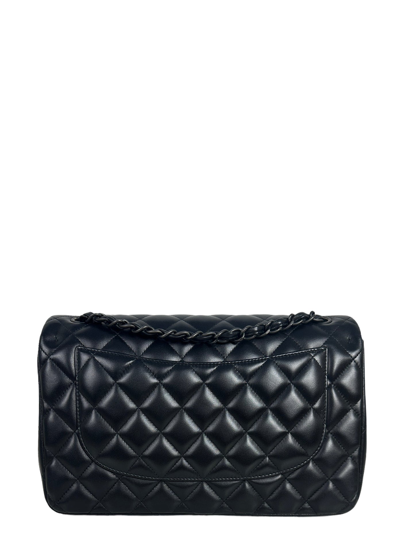 Chanel SO Black Lambskin Leather Quilted Classic Double Flap Jumbo Bag