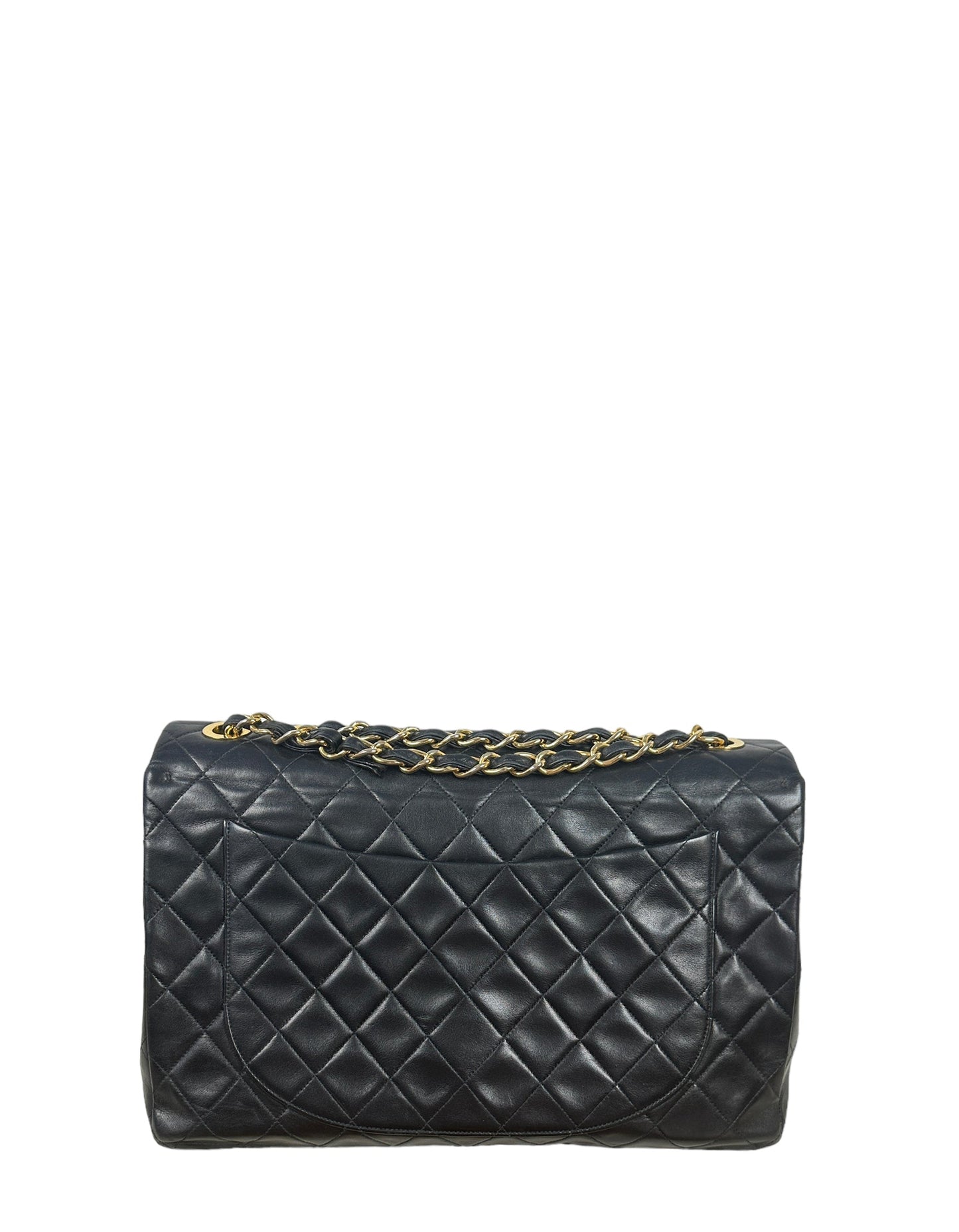 Chanel 1990s Black Lambskin Leather XL Jumbo Flap Bag