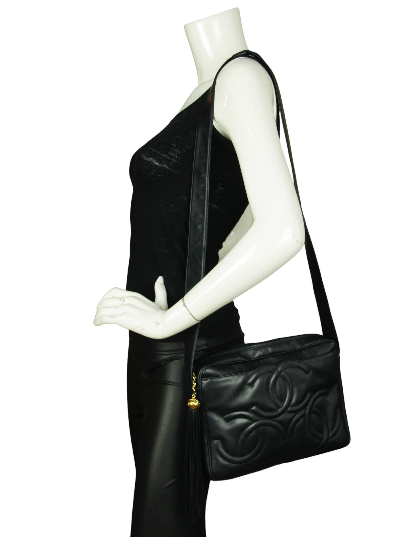 Chanel Navy Leather CC Embossed Bag