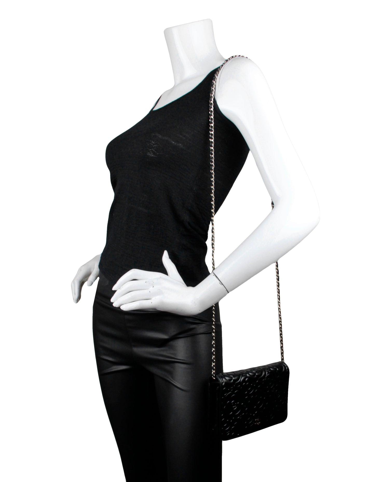 Chanel Black Caviar Camellia Wallet on Chain WOC Crossbody Bag