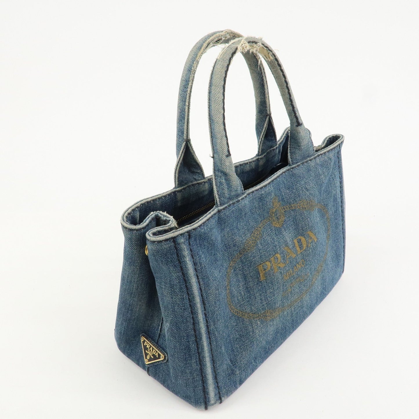 PRADA Logo Canapa Mini Denim 2Way Bag Hand Bag Shoulder Bag 1BG439