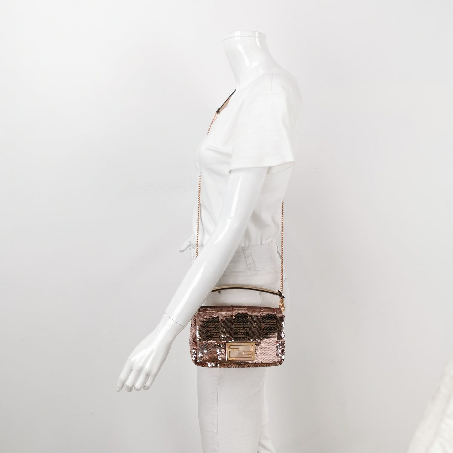 Fendi Baguette Mini Pink Glitter Sequins Valentine's Special Crossbody Bag