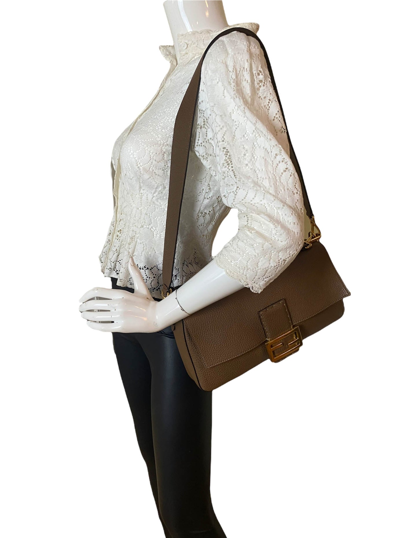Fendi Brown Selleria Leather Large Baguette NM Bag w/ Two Straps