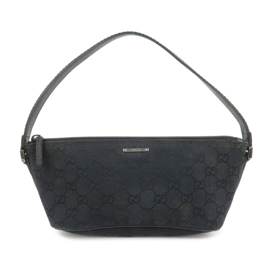 GUCCI Sherry Boat Bag GG Canvas Leather Hand Bag Black 141809
