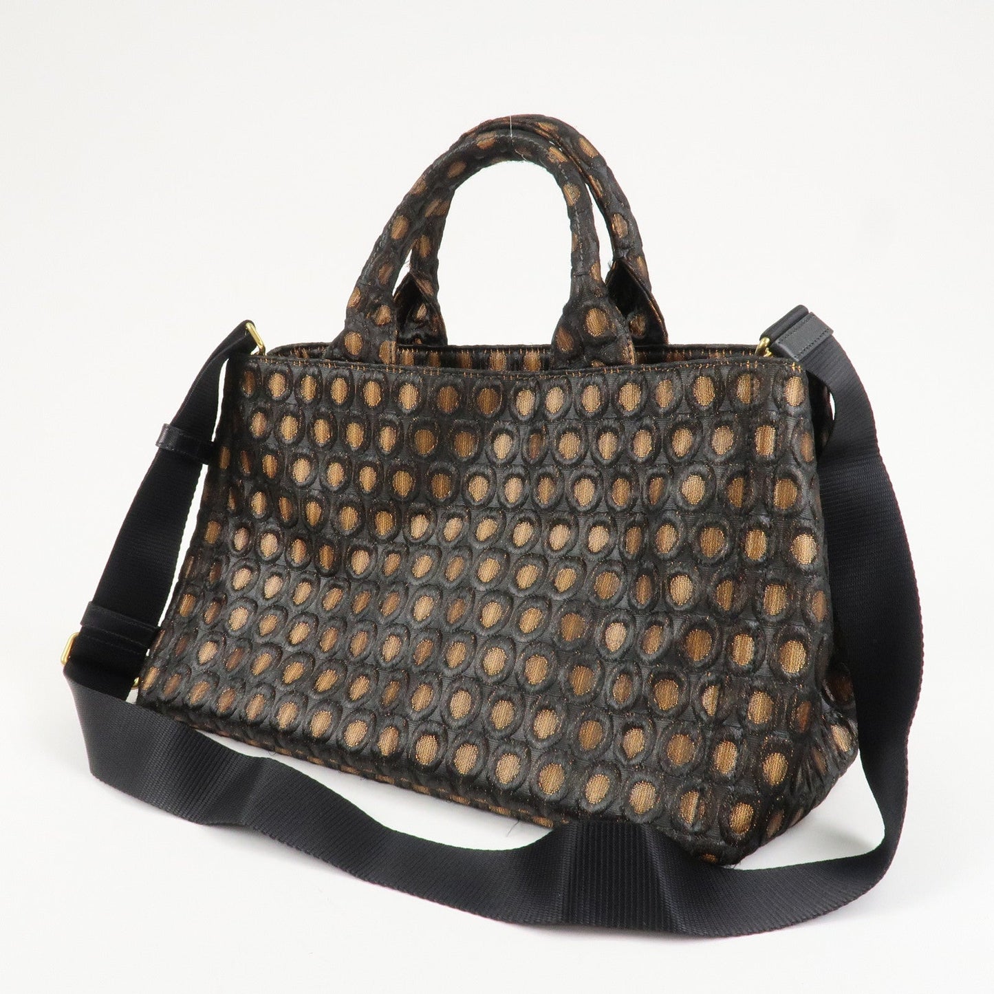 PRADA Canapa Canvas Tote Bag Hand 2Way Bag Black Orange BN1877
