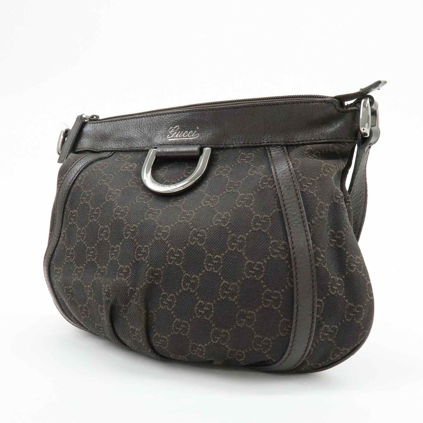 GUCCI Abbey GG Canvas Leather Shoulder Crossbody Bag Brown 265691