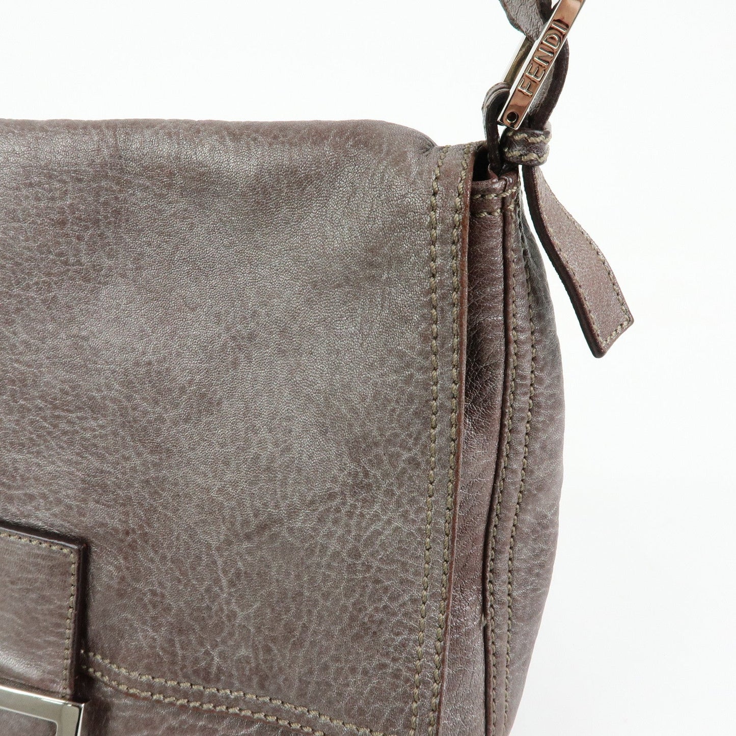 FENDI Mamma Baguette Leather Shoulder Bag Metallic Brown 8BR001