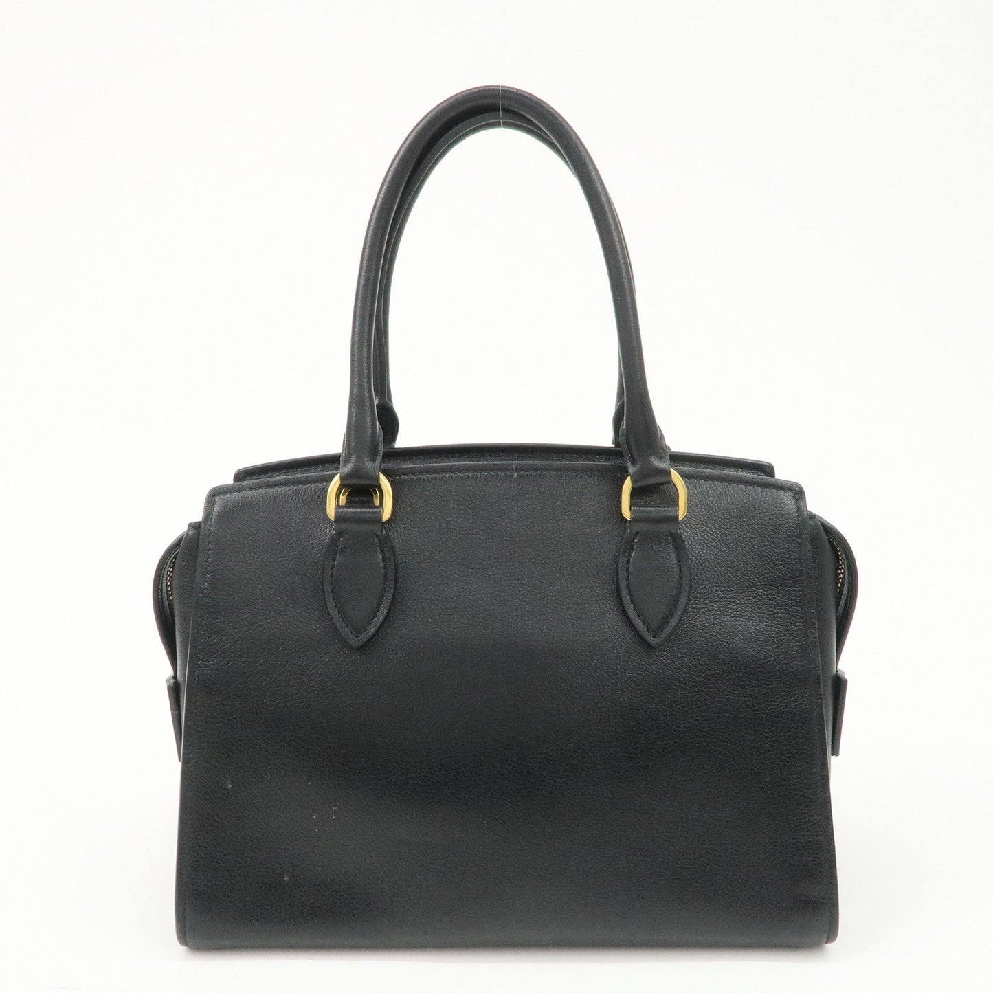 PRADA Leather 2Way Bag Hand Bag Black Gold Hardware