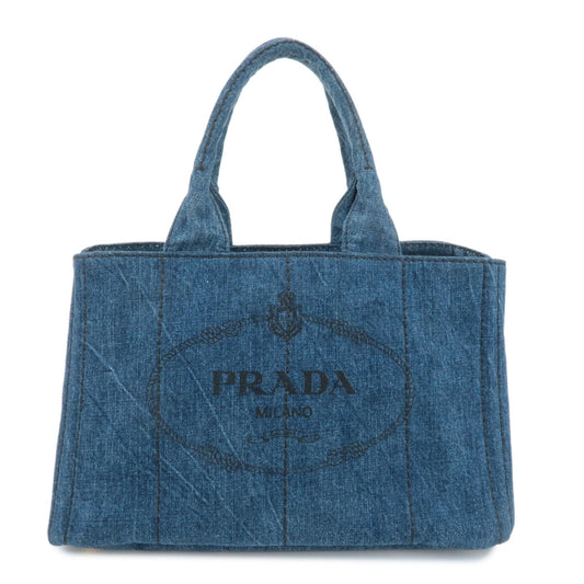 PRADA Triangle Logo Canapa Canvas Denim Hand Bag Navy B1877B