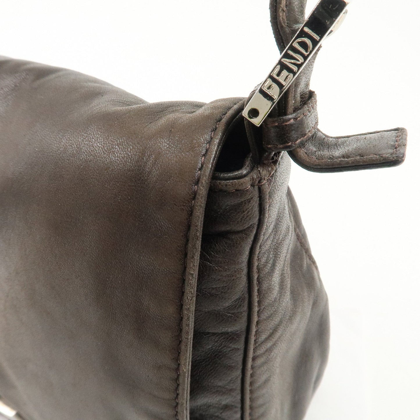 FENDI Mamma Baguette Leather Shoulder Bag Dark Brown 26325