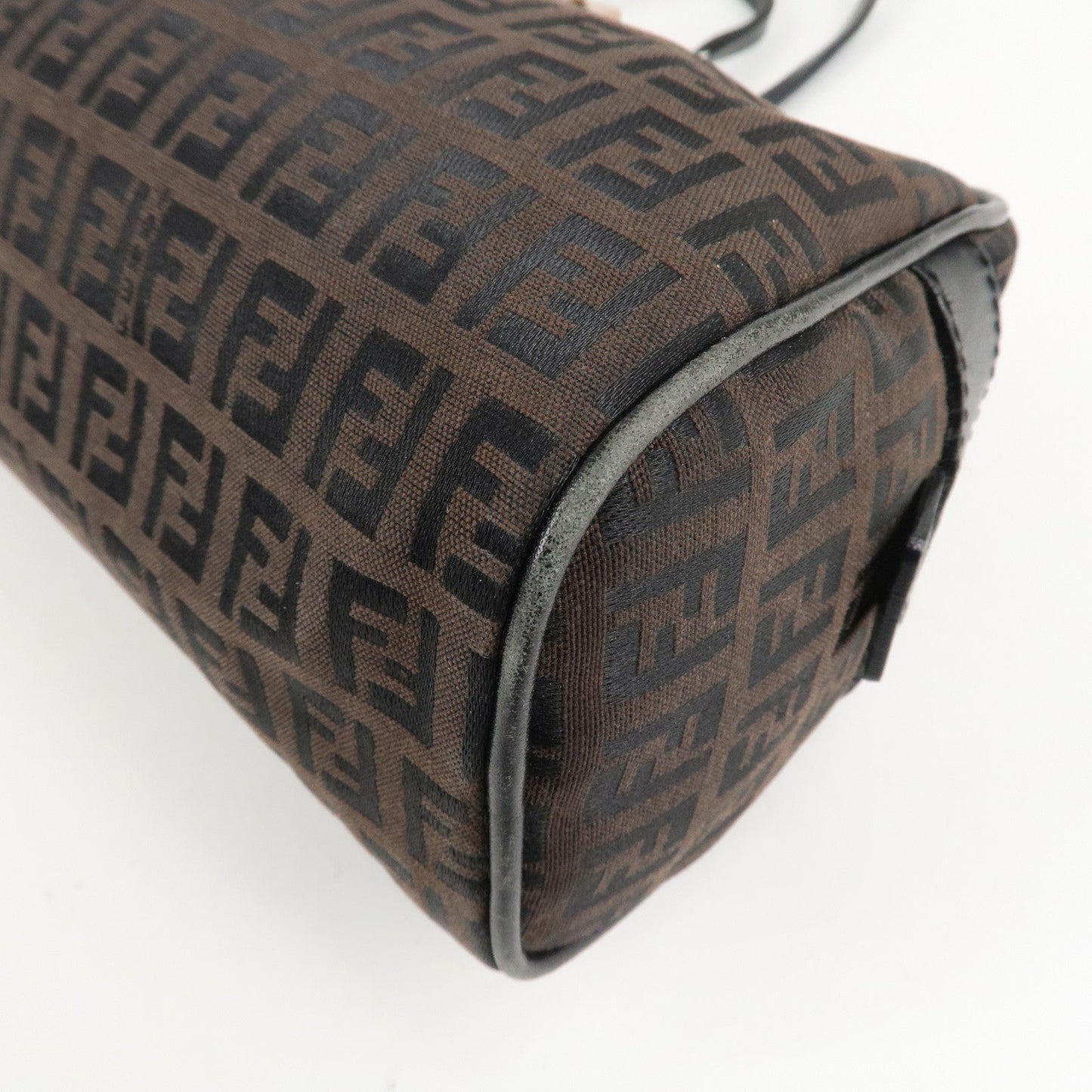 FENDI Zucchino Canvas Leather Hand Bag Brown Black 8BL006