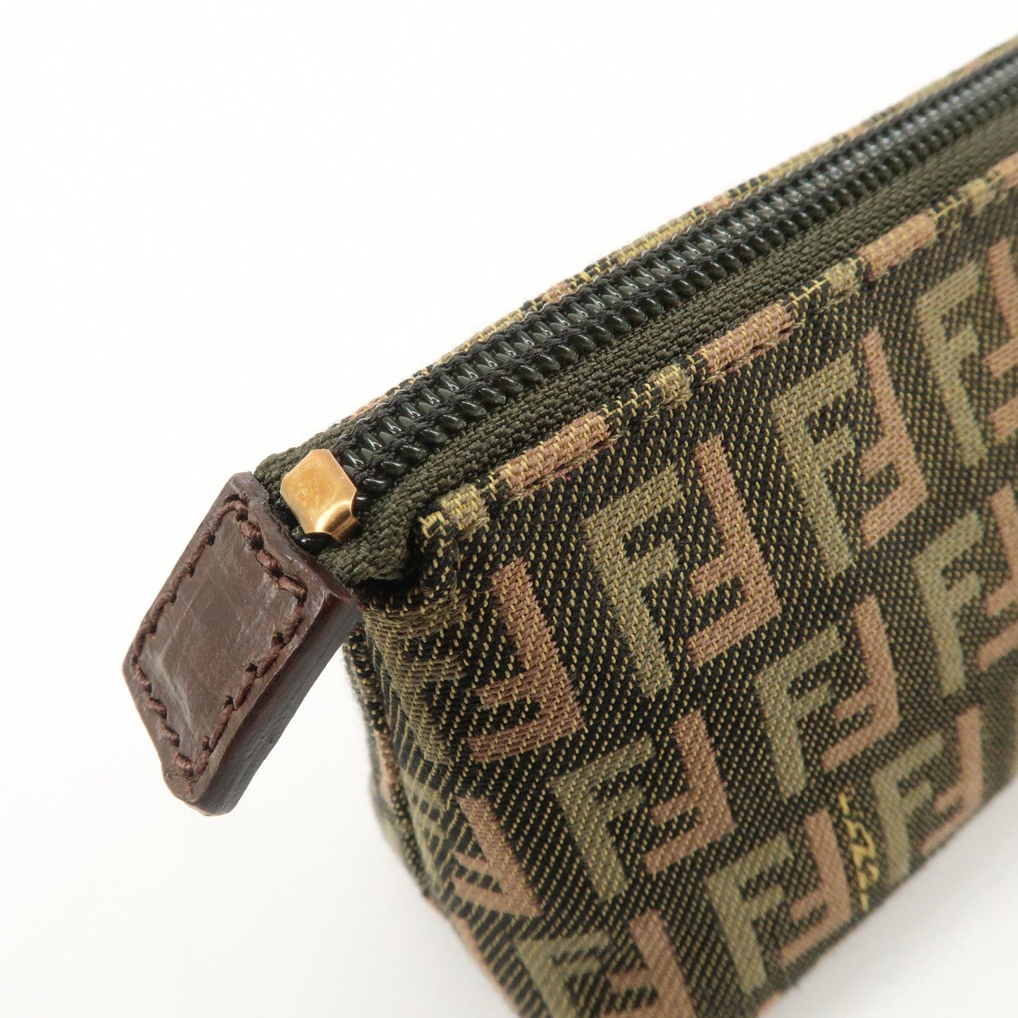 FENDI Zucca Canvas Leather Pouch Mini Bag Khaki Brown 7N0037